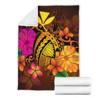 Hawaii Turtle Tribal Map Hibiscus Plumeria Premium Blanket - Polynesian Pride