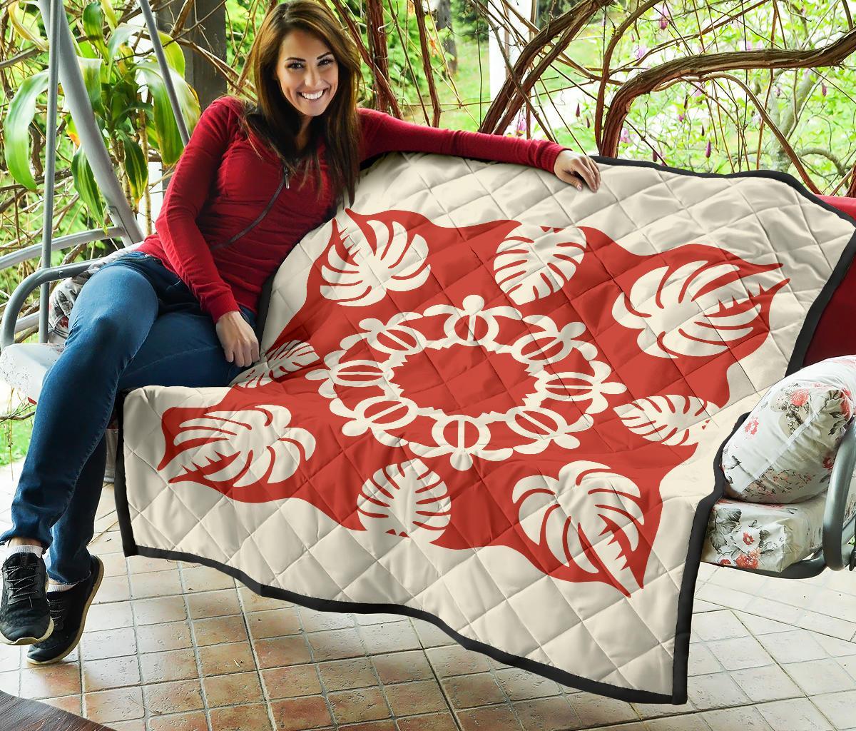 Hawaiian Turtle Coconut Pattern Premium Quilt - Red - Argu Style - AH - Polynesian Pride
