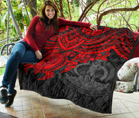 Vanuatu Polynesian Premium Quilt - Vanuatu Coat Of Arms & Red Turtle Hibiscus - Polynesian Pride
