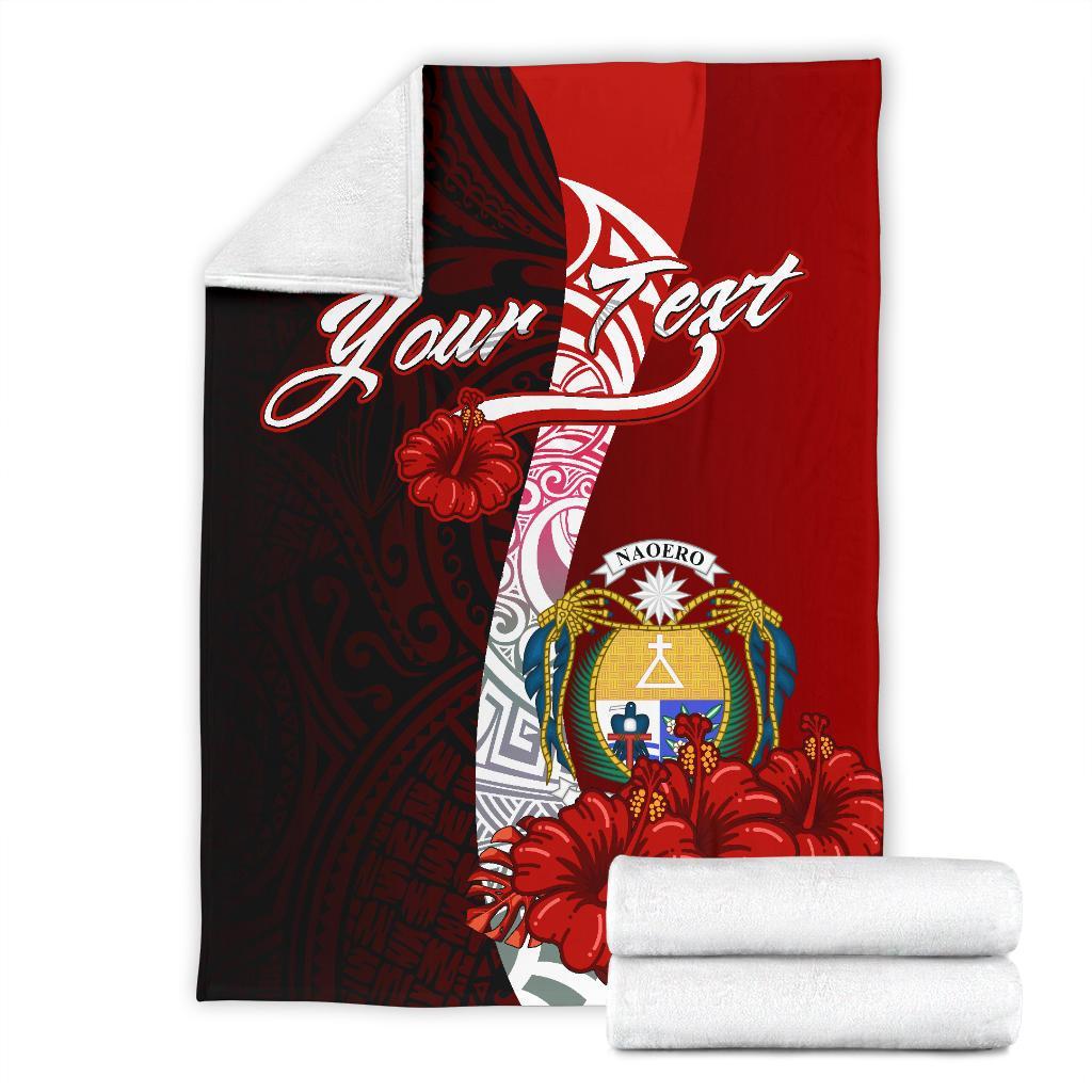 Nauru Polynesian Custom Personalised Premium Blanket - Coat Of Arm With Hibiscus - Polynesian Pride