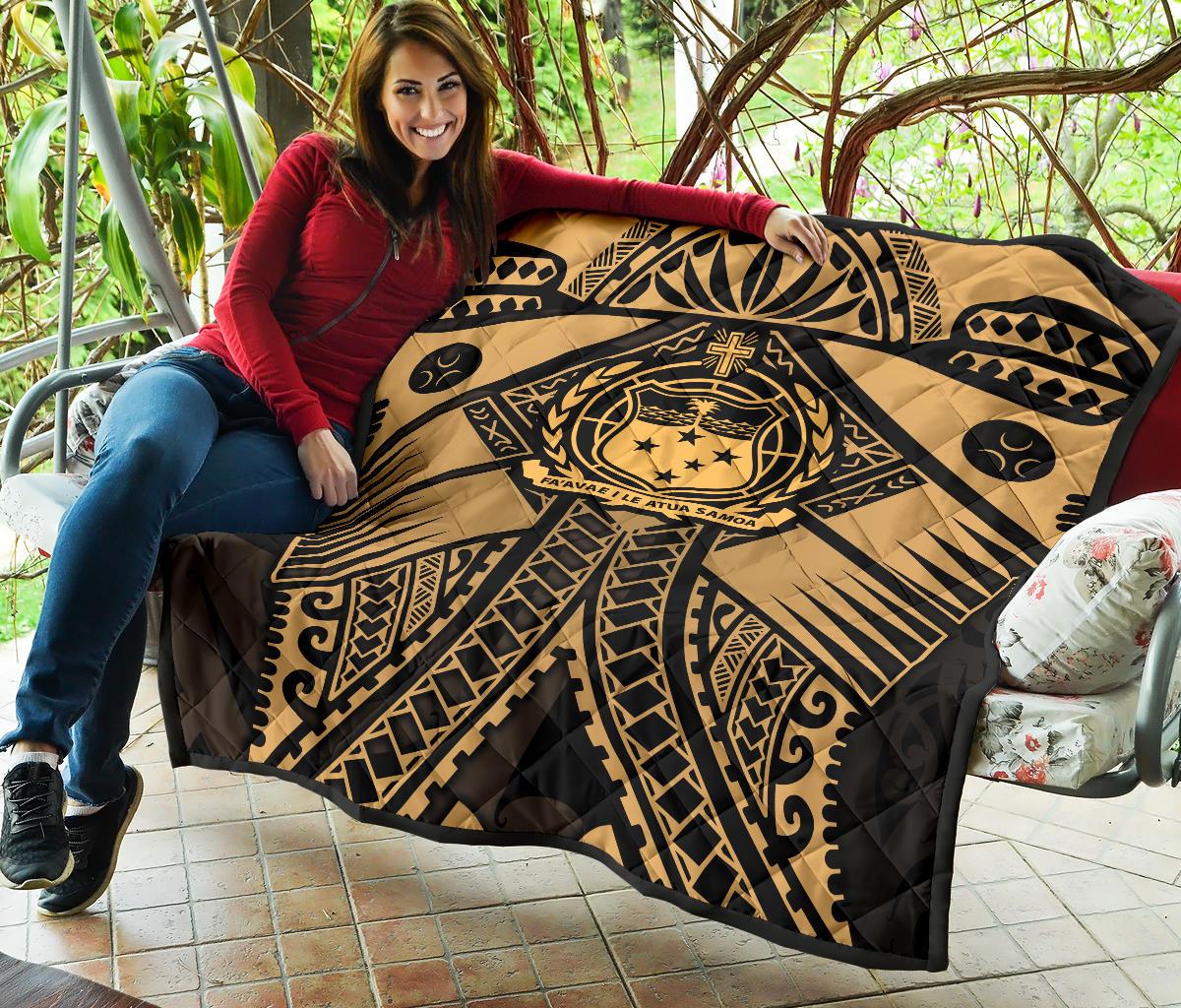 Samoa Polynesian Premium Quilt - Samoa Gold Seal with Polynesian Tattoo - Polynesian Pride