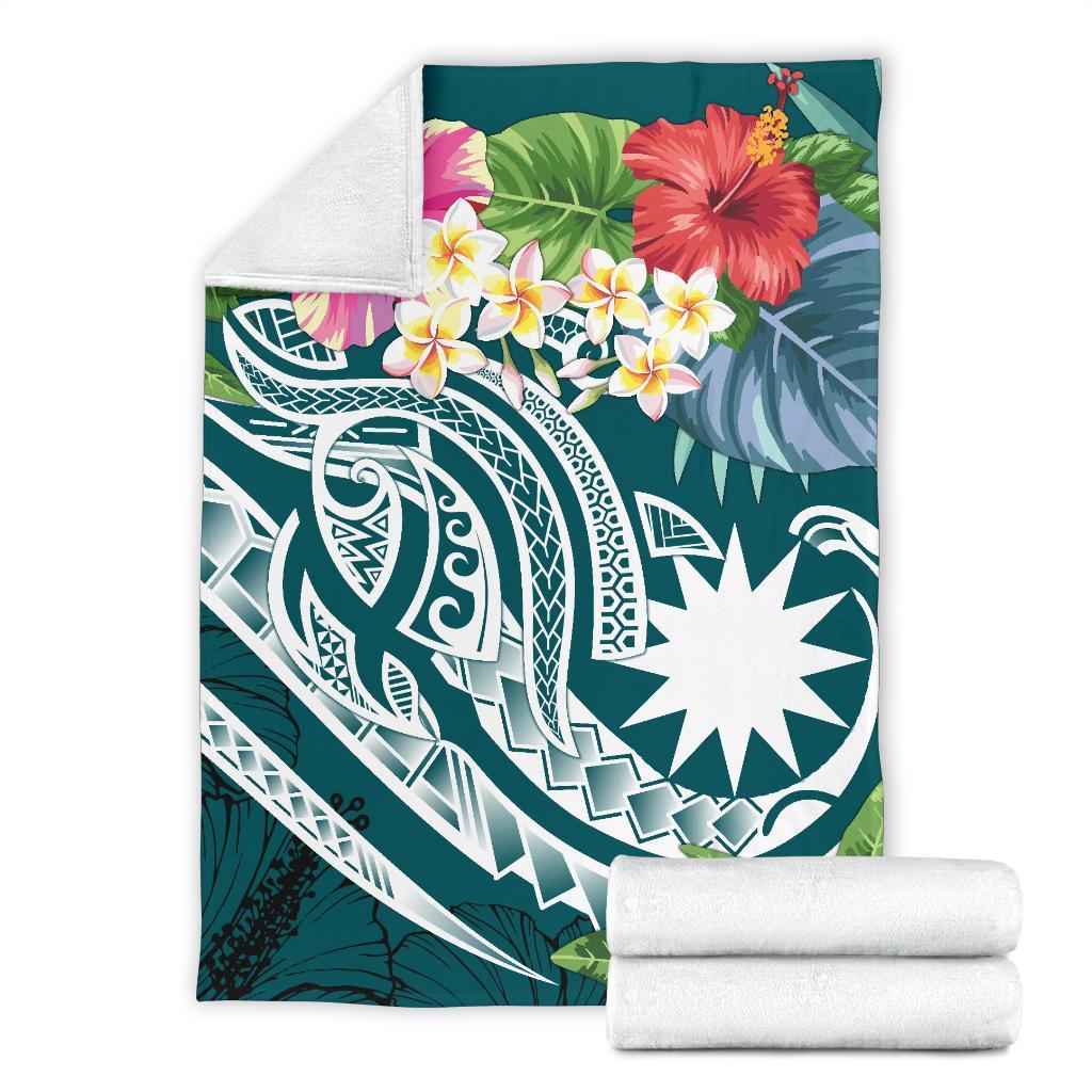 Nauru Polynesian Premium Blanket - Summer Plumeria (Turquoise) - Polynesian Pride