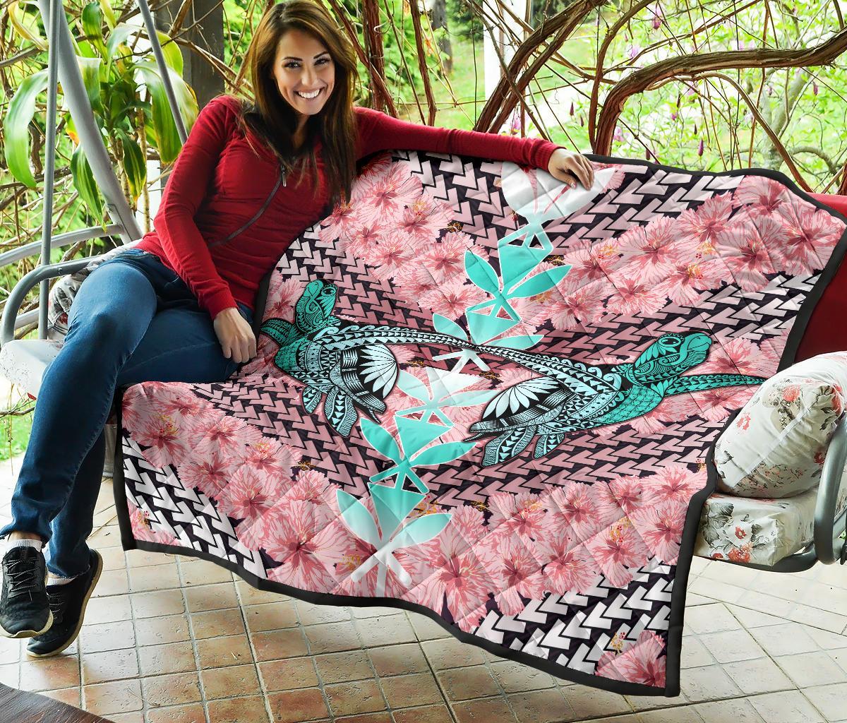Hawaii Turtle Kanaka Hibiscus Tropical Polynesian Premium Quilt - Sweet Style - AH - Polynesian Pride