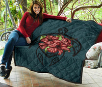Hawaii Turtle Hibiscus Polynesian Premium Quilt - Polynesian Pride