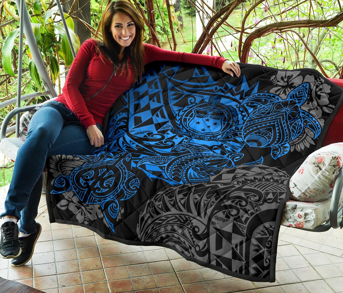 Samoa Polynesian Premium Quilt - Blue Turtle Flowing - Polynesian Pride