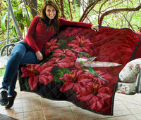 Hawaii Red Hibiscus Humming Bird Premium Quilt - Polynesian Pride