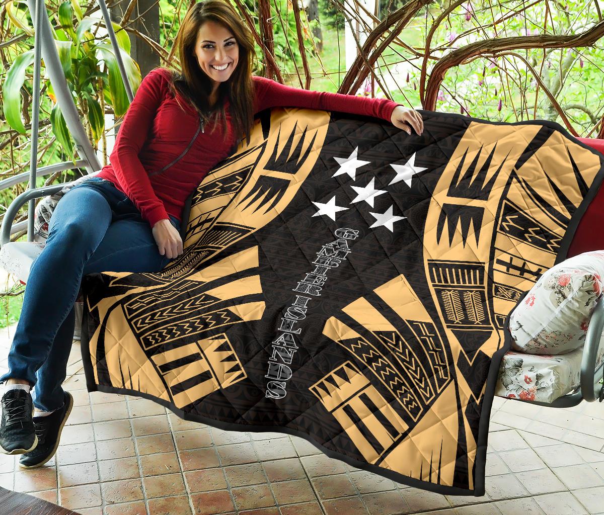 Gambier Islands Premium Quilt - Gambier Islands Flag Polynesian Gold Tattoo - Polynesian Pride