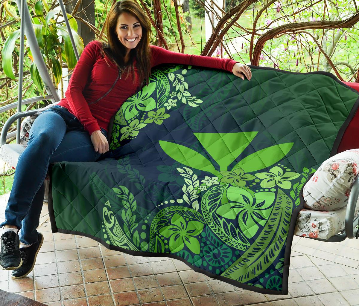 Hawaii Premium Quilt - Green Kanaka Maoli Hibiscus Style - Polynesian Pride