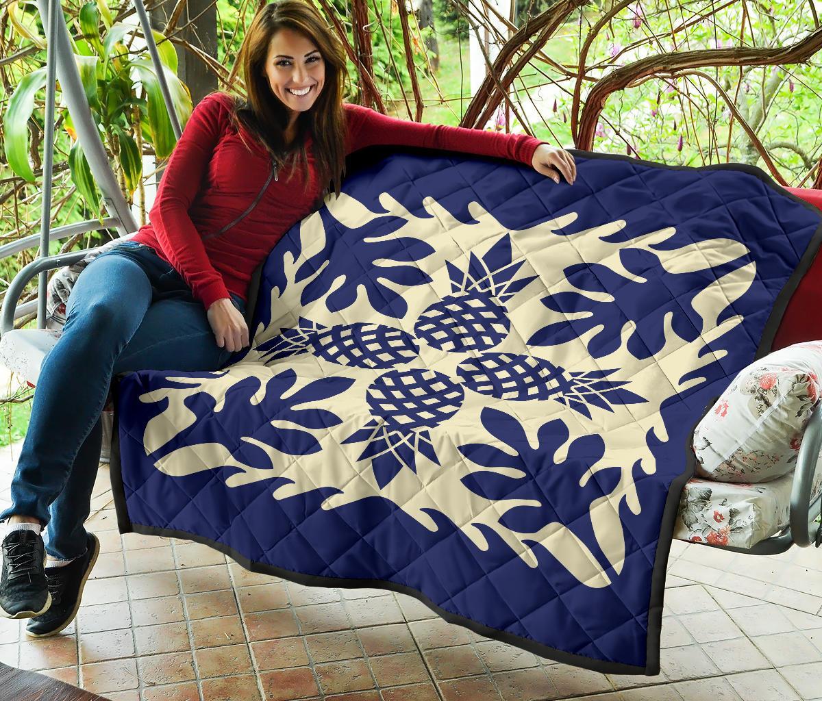 Hawaiian Pineapple Tropical Pattern Premium Quilt - Blue - Argu Style - AH - Polynesian Pride