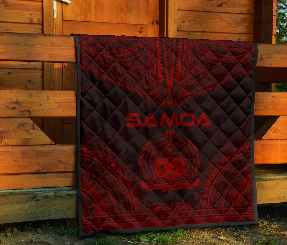 Samoa Premium Quilt - Samoa Coat Of Arms Polynesian Chief Dark Red Version - Polynesian Pride