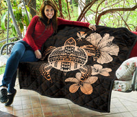 Hawaiian Kanaka Hibiscus Plumeria Mix Polynesian Turtle Premium Quilt Orange AH - Polynesian Pride