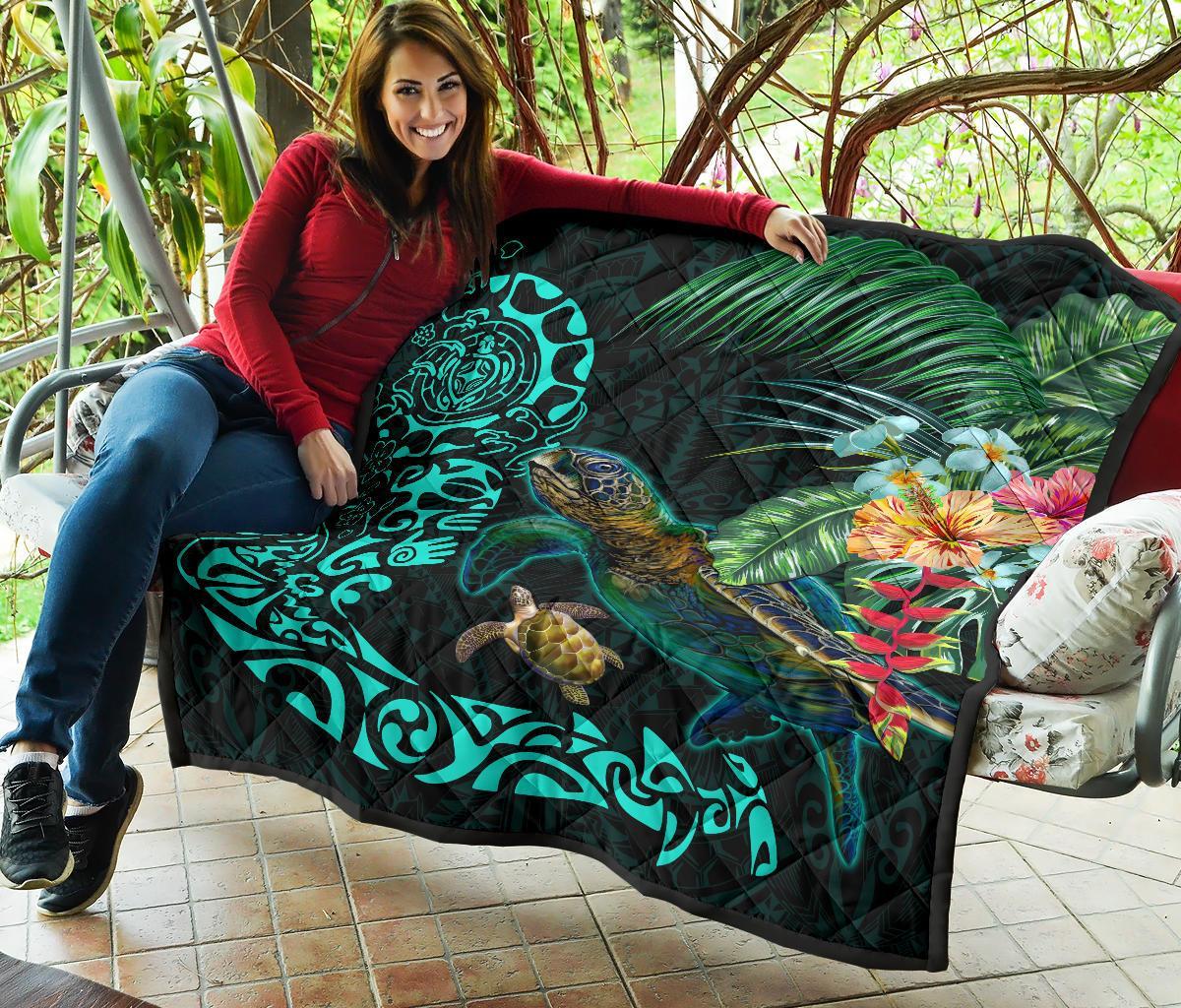 Tiki Polynesian Premium Quilt Turtle Hibiscus - Polynesian Pride