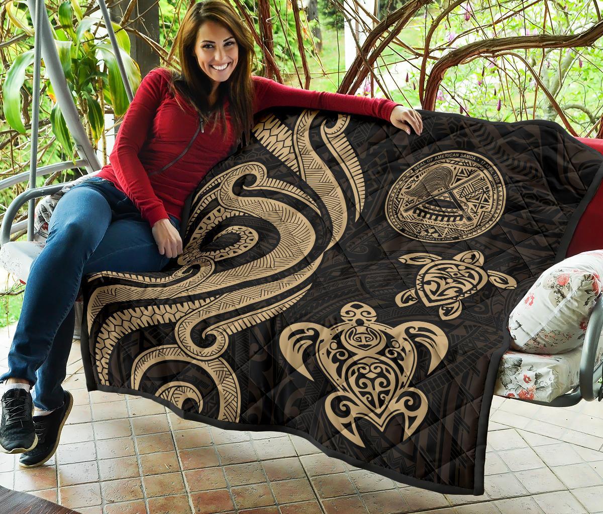 American Samoa Premium Quilt - Gold Tentacle Turtle - Polynesian Pride