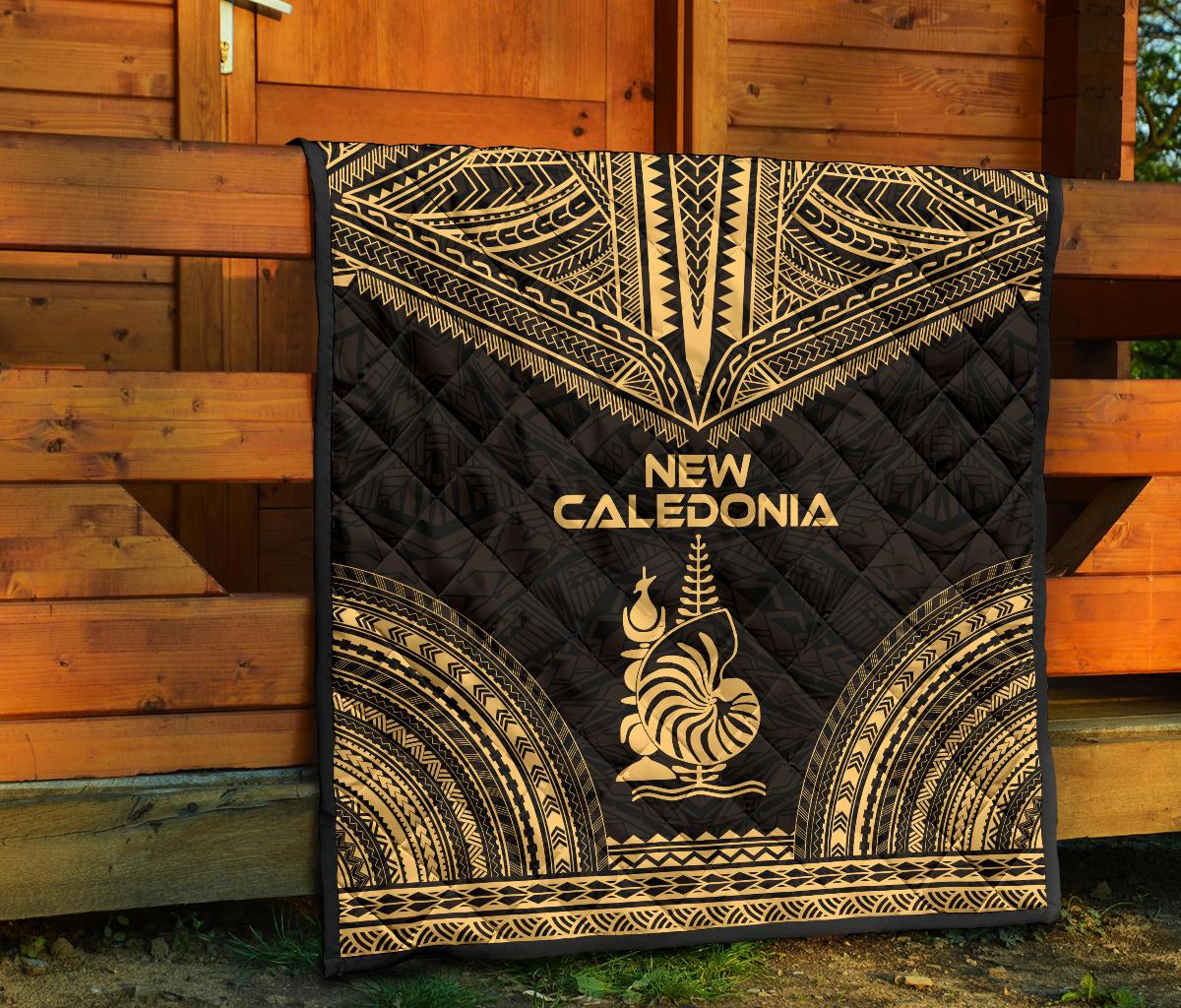 New Caledonia Premium Quilt - New Caledonia Coat Of Arms Polynesian Chief Gold Version - Polynesian Pride