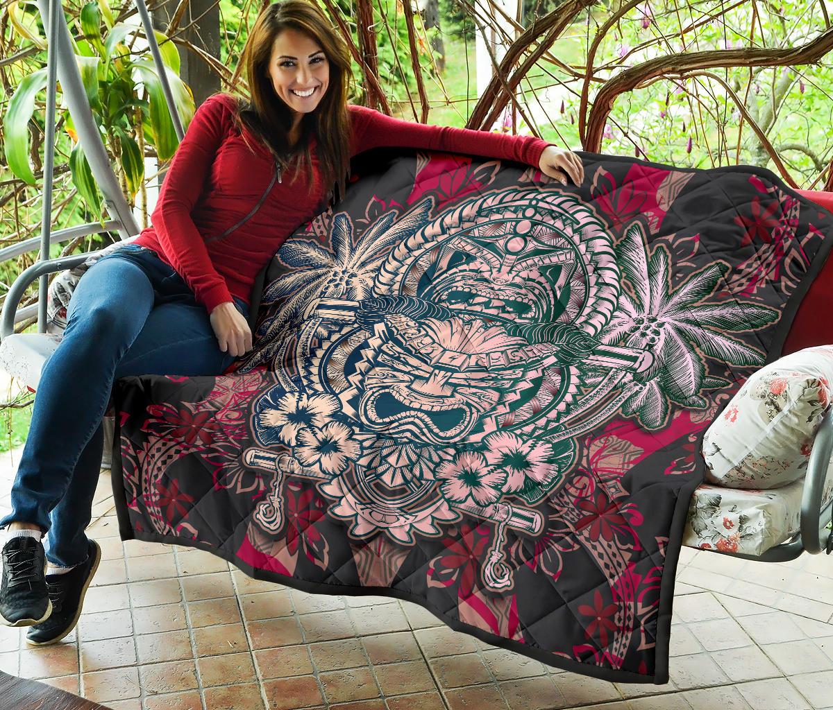 Hawaii Polynesian Premium Quilt - Hawaiian Tiki Face - Polynesian Pride