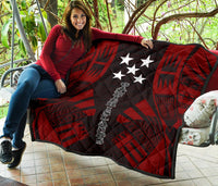 Gambier Islands Premium Quilt - Gambier Islands Flag Polynesian Red Tattoo - Polynesian Pride