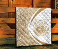 Hawaii Coat Of Arms Polynesian White Premium Quilt - Circle Style - Polynesian Pride