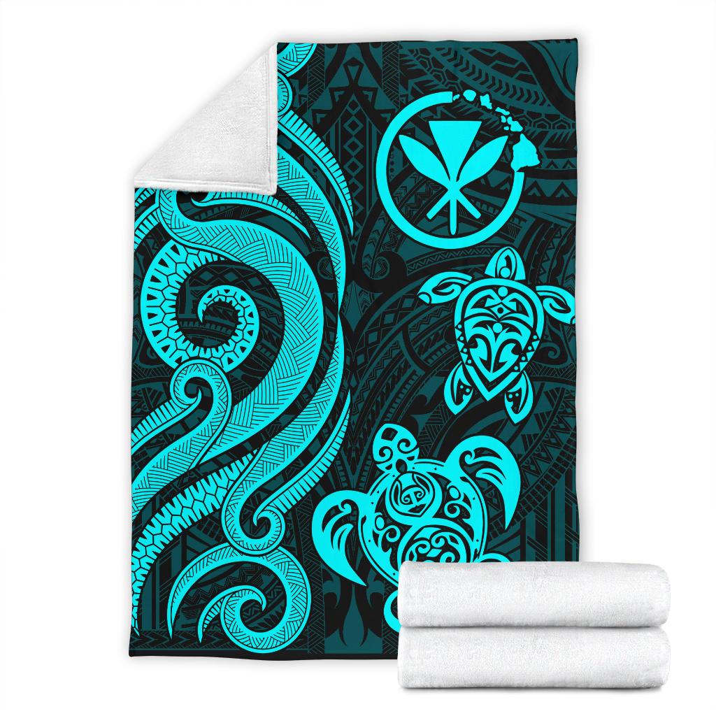 Polynesian Hawaii (Kanaka Maoli) Premium Blanket - Turquoise Tentacle Turtle - Polynesian Pride