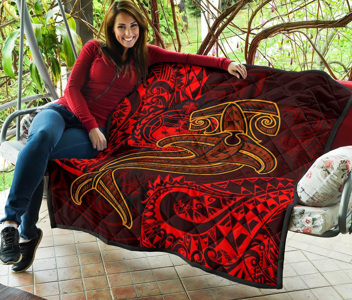 Samoa Premium Quilt - Red Shark Polynesian Tattoo - Polynesian Pride