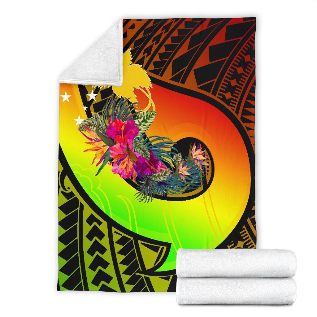Papua New Guinea Premium Blanket - Polynesian Hook And Hibiscus (Raggae) - Polynesian Pride