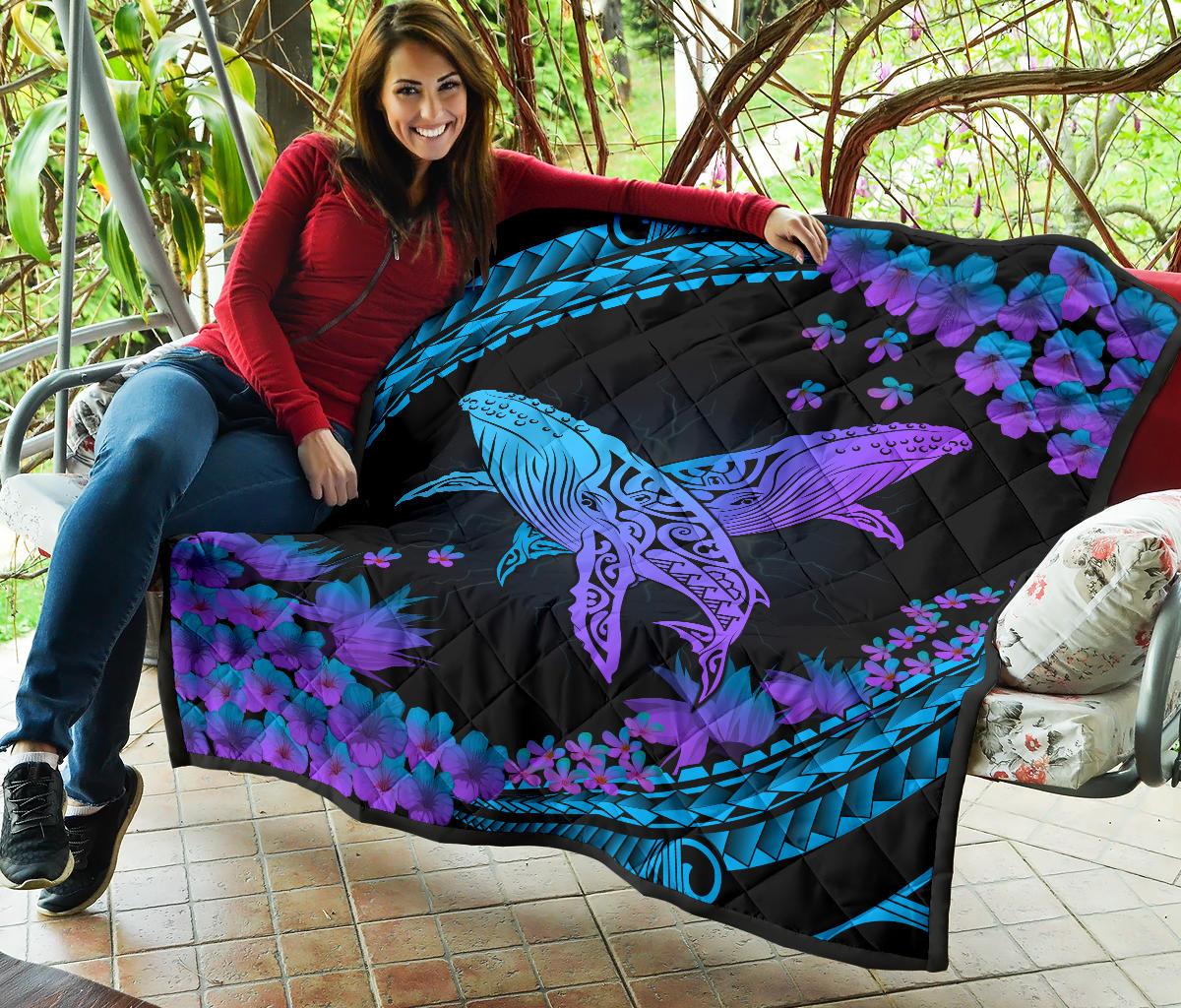 Hawaii Whale Polynesian Hibiscus Premium Quilt - Lae Style - Polynesian Pride
