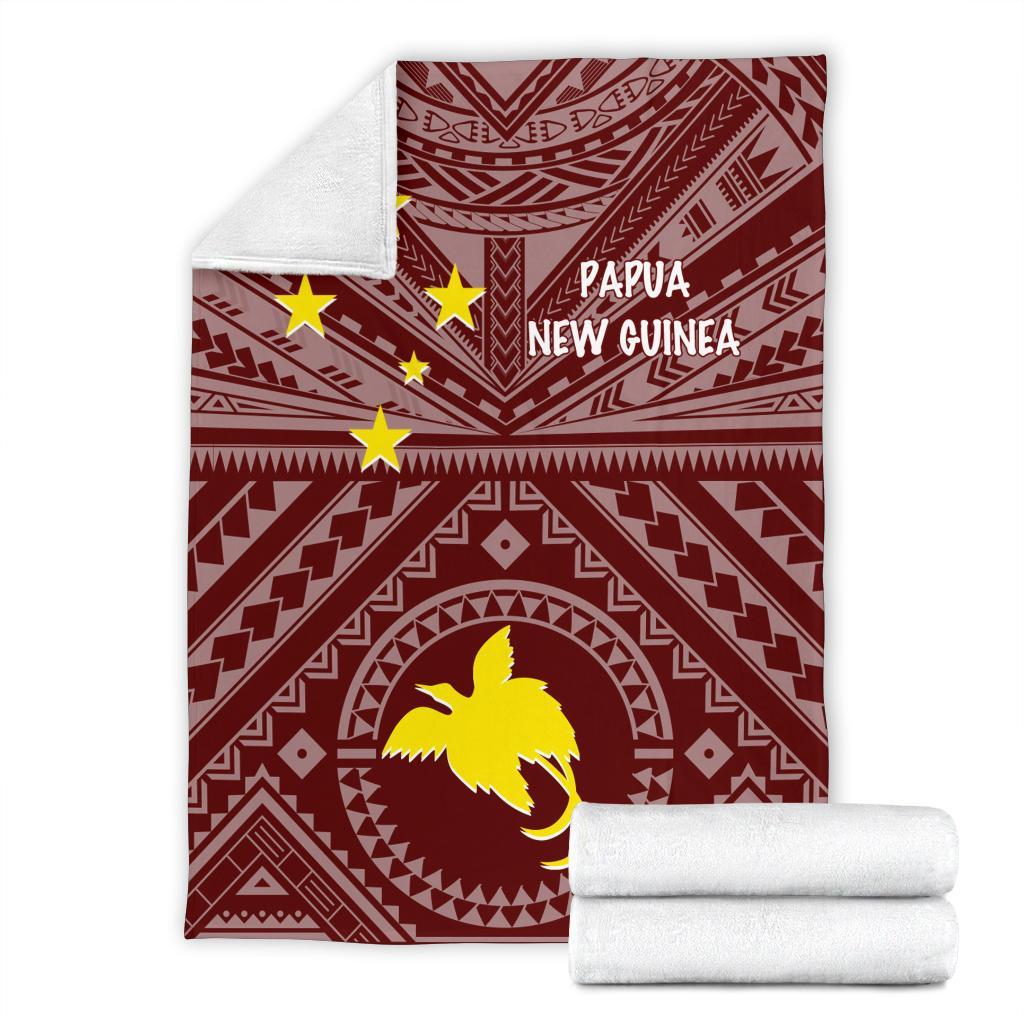 Papua New Guinea Premium Blanket - Flag With Polynesian Patterns (Red) - Polynesian Pride
