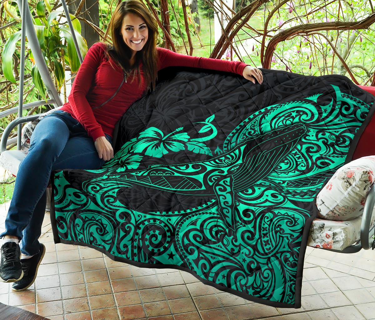 Polynesian Hawaii Premium Quilt - Polynesian Turquoise Humpback Whale - Polynesian Pride