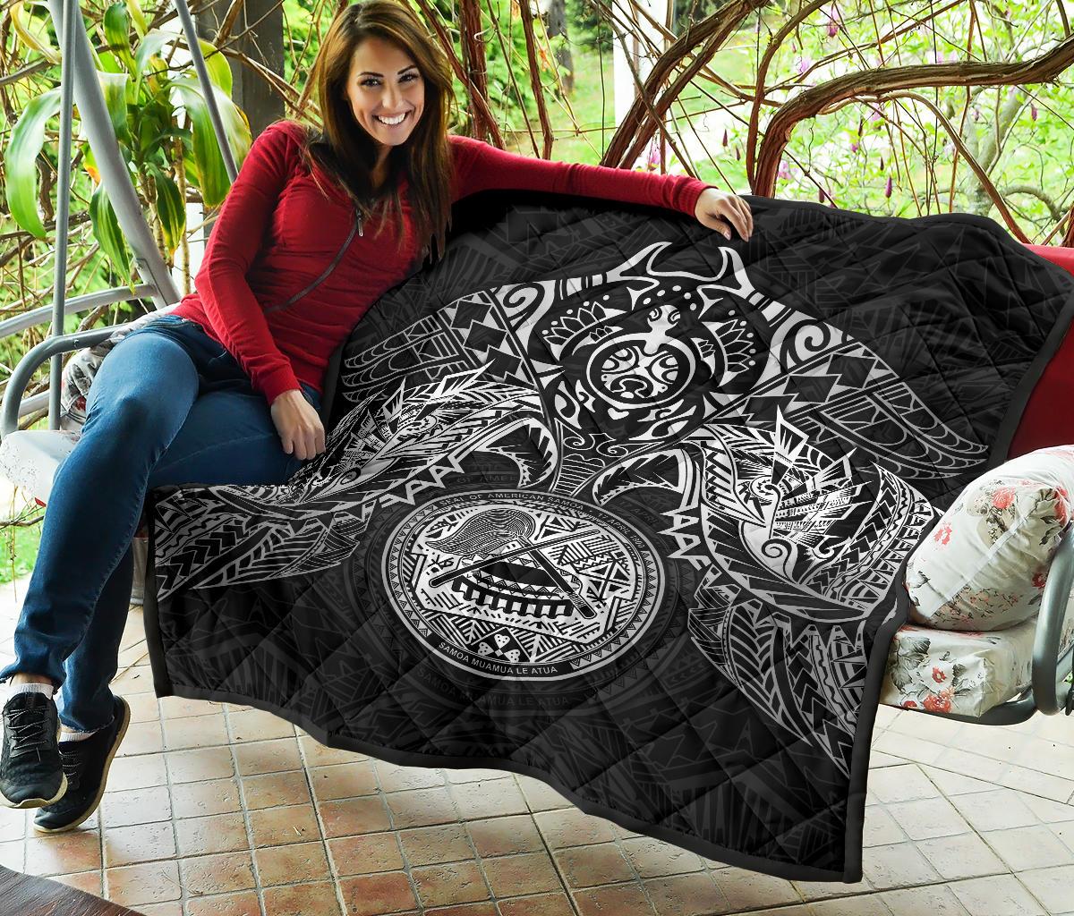 American Samoa Premium Quilt - American Samoa Seal Turtle Manta Ray White Style - Polynesian Pride