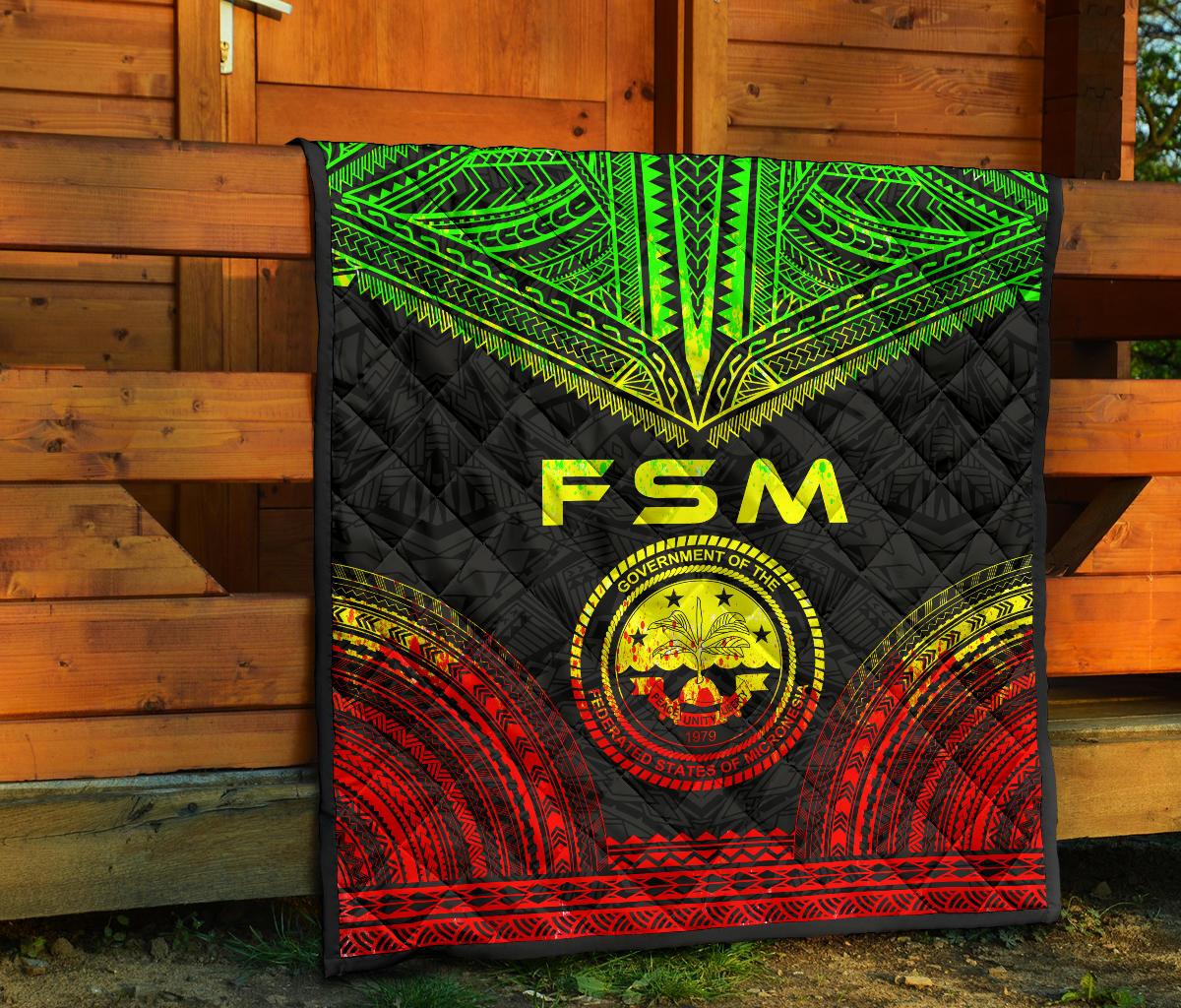 Federated States Of Micronesia Premium Quilt - FSM Seal Polynesian Chief Reggae Version - Polynesian Pride