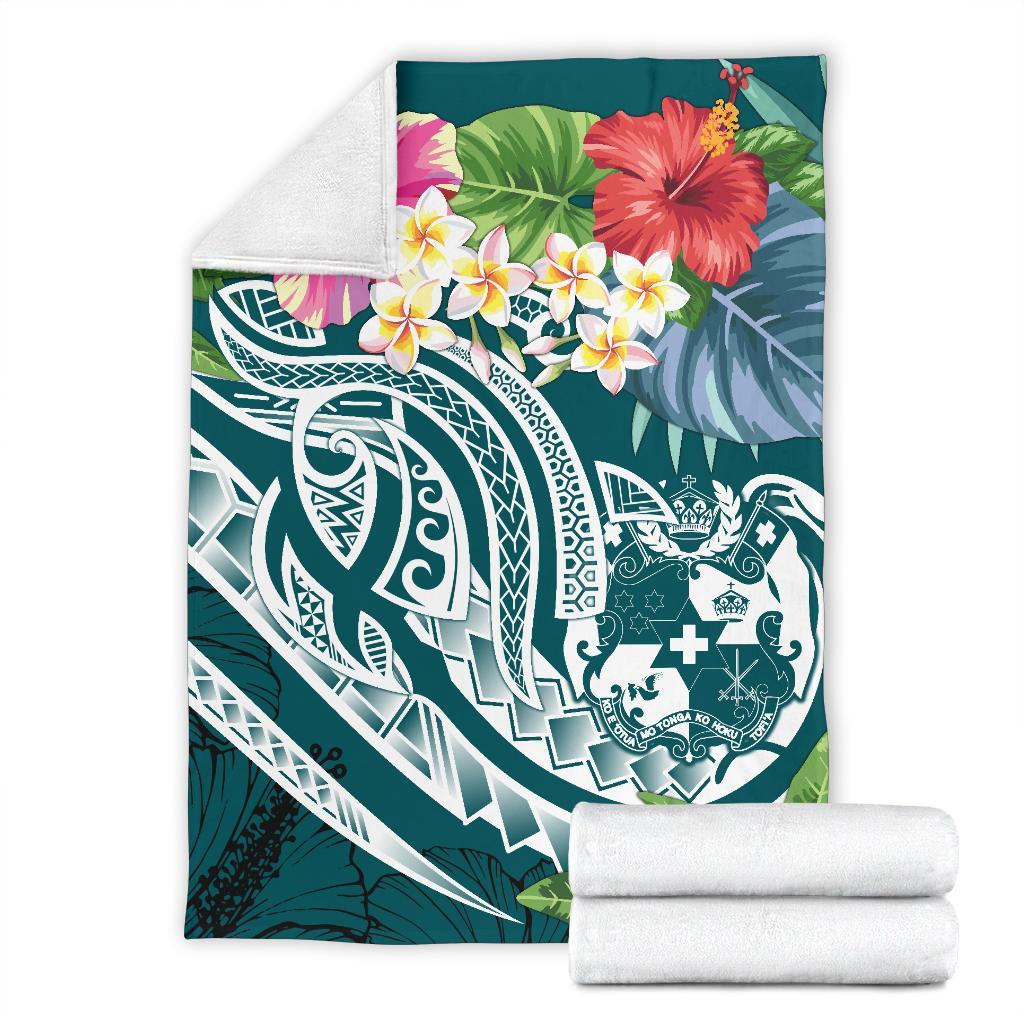 Tonga Polynesian Premium Blanket - Summer Plumeria (Turquoise) - Polynesian Pride