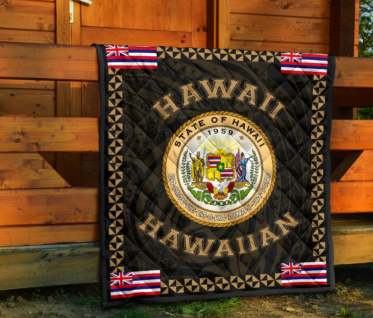 Hawaii Flag Polynesian Premium Quilt Gold - Love Style - Polynesian Pride