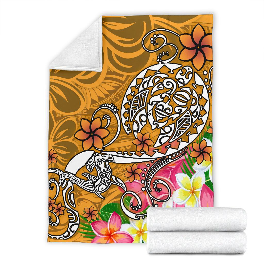 Polynesian Premium Blanket - Turtle Plumeria Gold Color - Polynesian Pride
