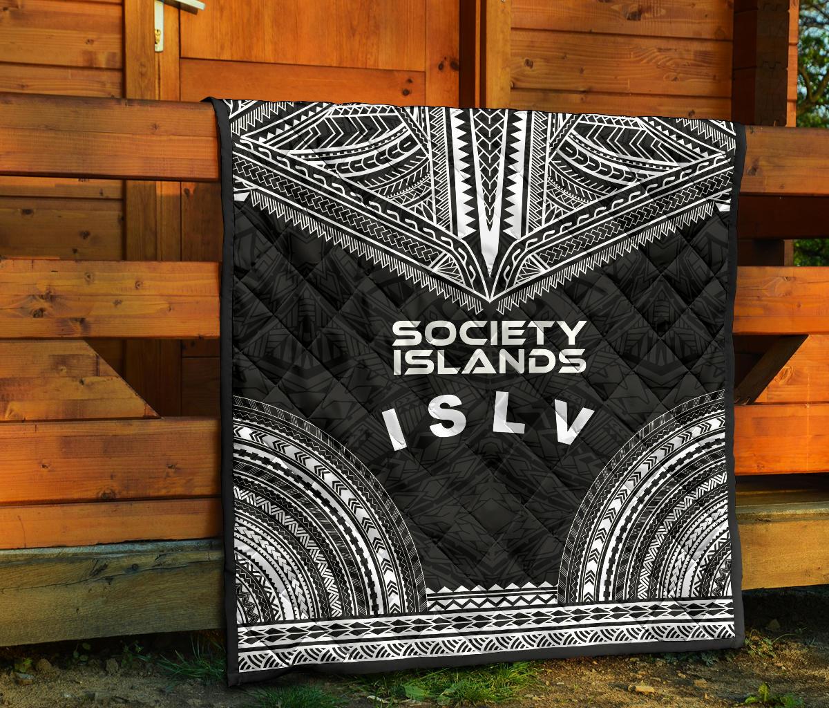 Society Islands Premium Quilt - Society Islands Flag Polynesian Chief Black Version - Polynesian Pride