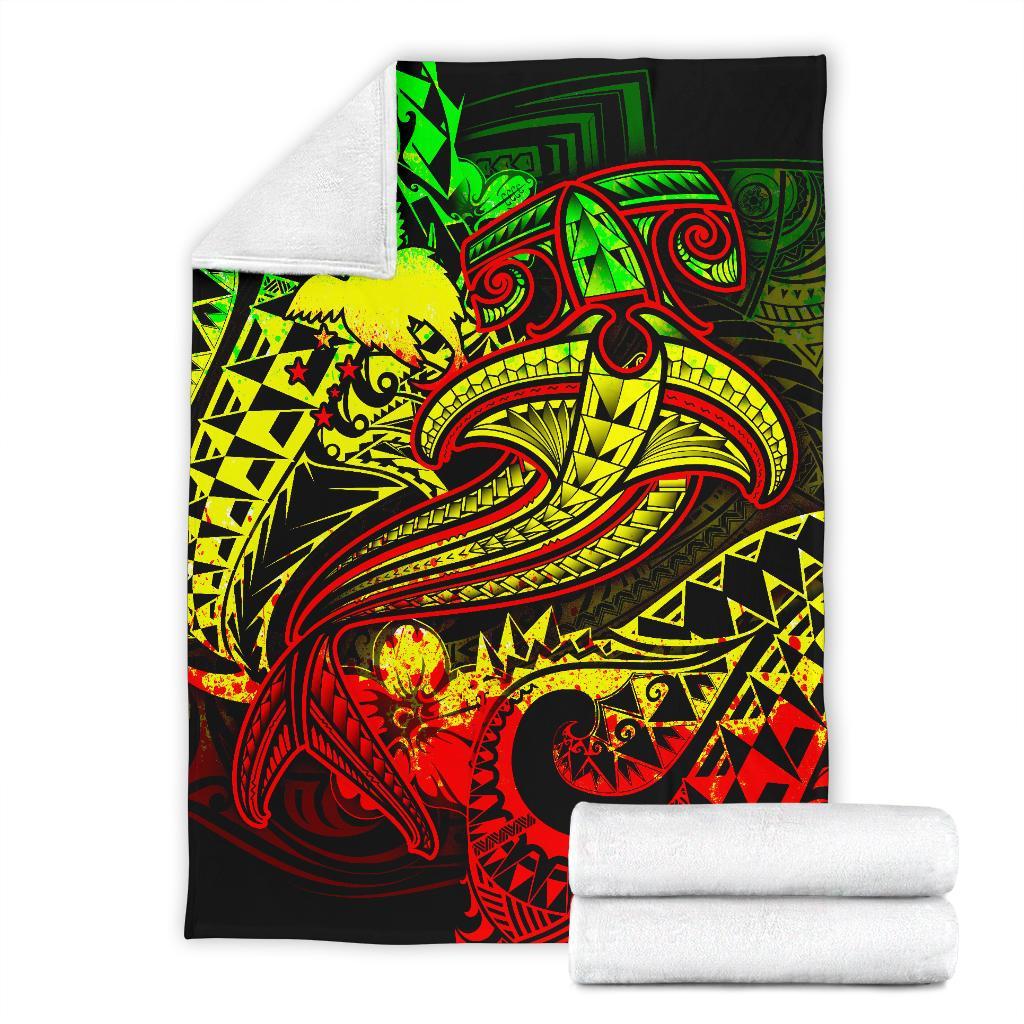 Papua New Guinea Premium Blanket - Reggae Shark Polynesian Tattoo - Polynesian Pride