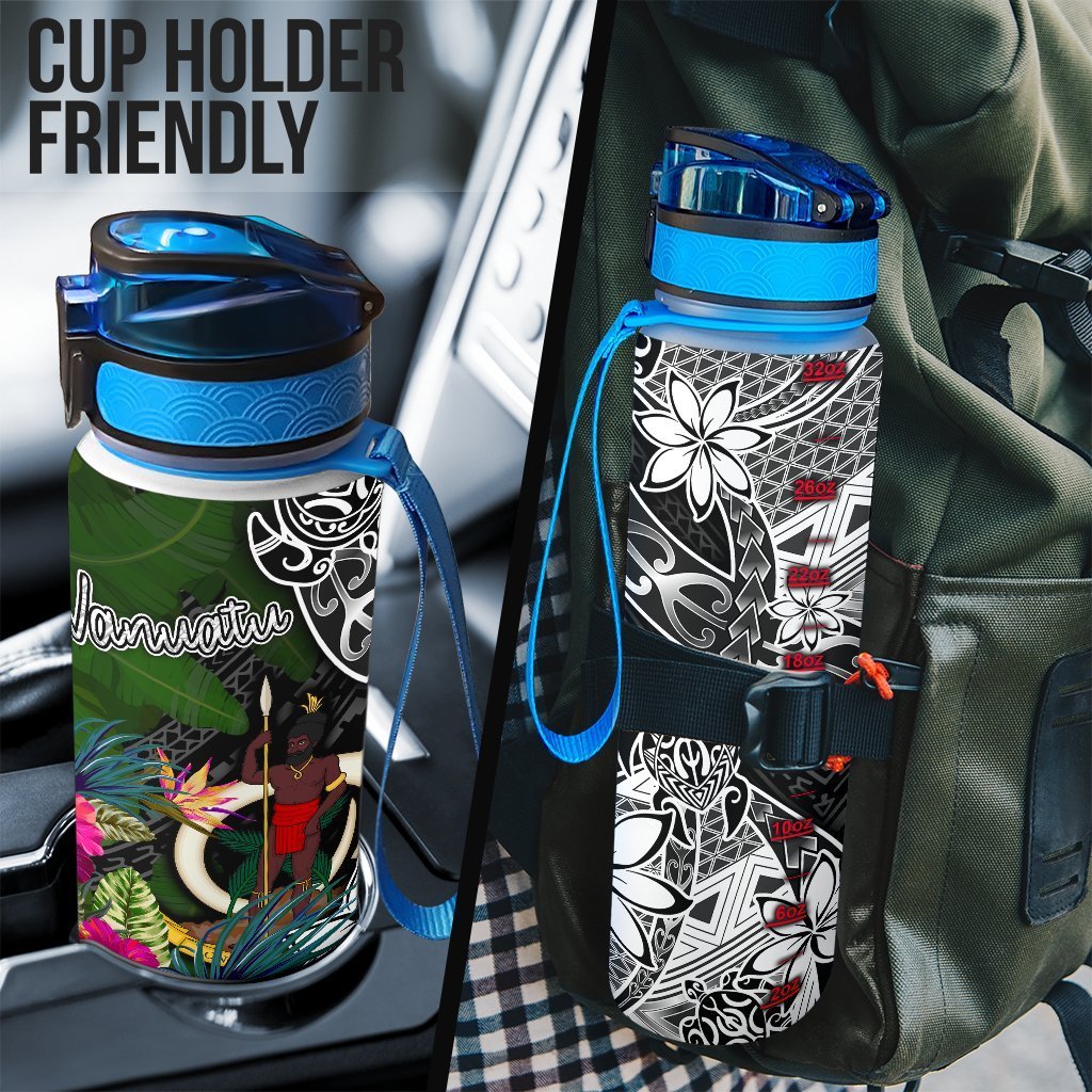 Vanuatu Hydro Tracking Bottle - Turtle Plumeria Banana Leaf - Polynesian Pride