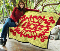 Hawaiian Quilt Turtle Pattern New Yellow Premium Quilt - Skin Style - AH - Polynesian Pride