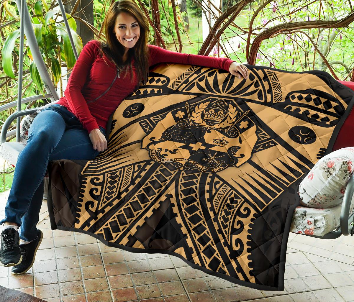 Tonga Polynesian Premium Quilt - Tonga Gold Seal Polynesian Tattoo - Polynesian Pride