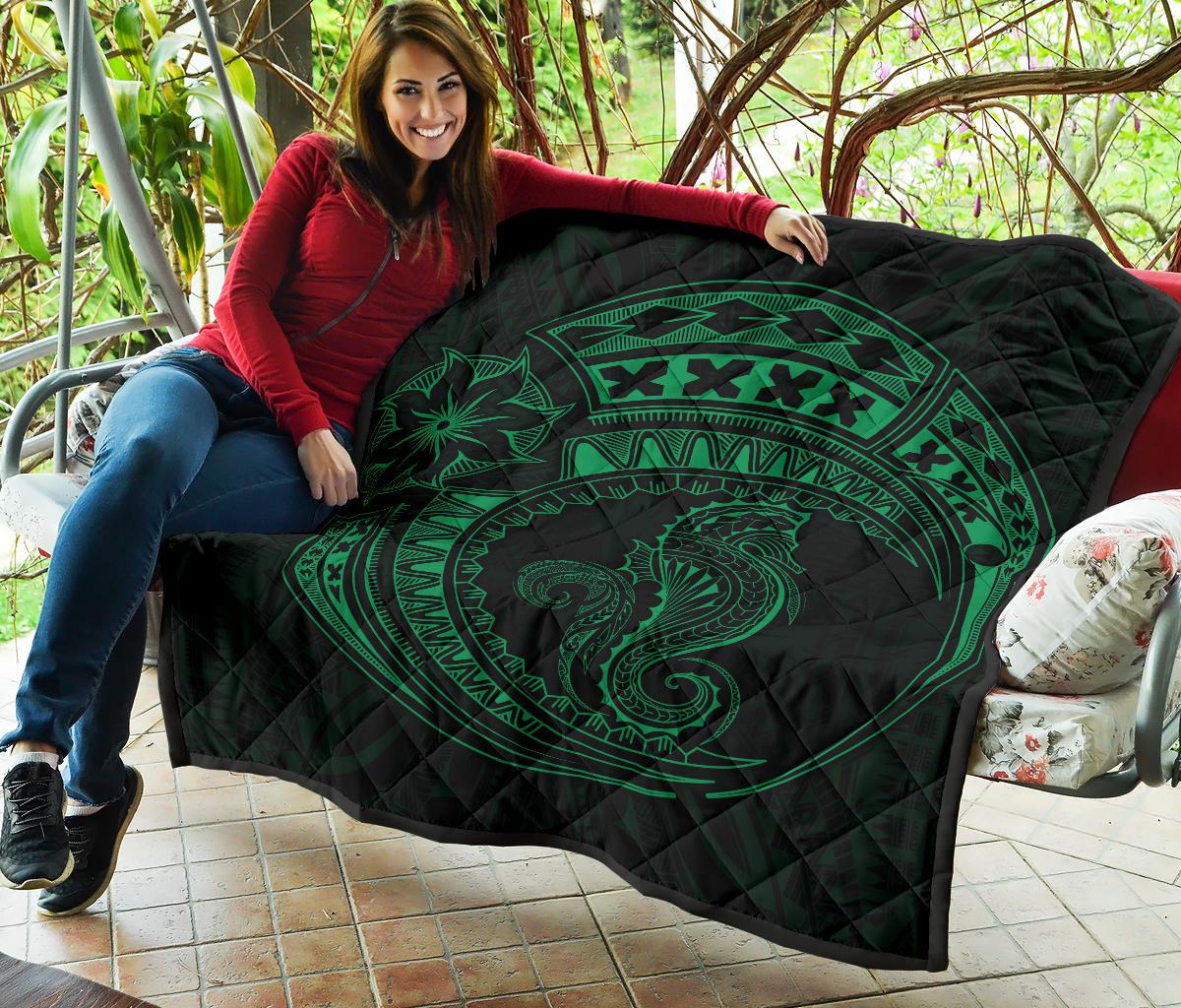 Polynesian Quilt - Polynesian Green Seahorse Tattoo - Polynesian Pride