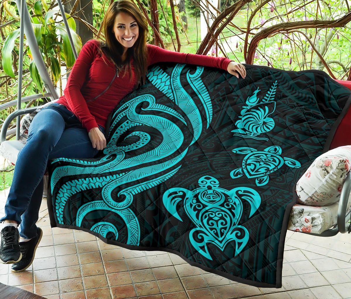 New Caledonia Premium Quilt - Turquoise Tentacle Turtle - Polynesian Pride