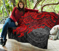 Federated States Of Micronesia Premium Quilt - Federated States Of Micronesia Seal & Red Turtle Hibiscus - Polynesian Pride
