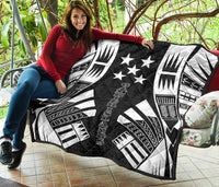Gambier Islands Premium Quilt - Gambier Islands Flag Polynesian White Tattoo (Black) - Polynesian Pride