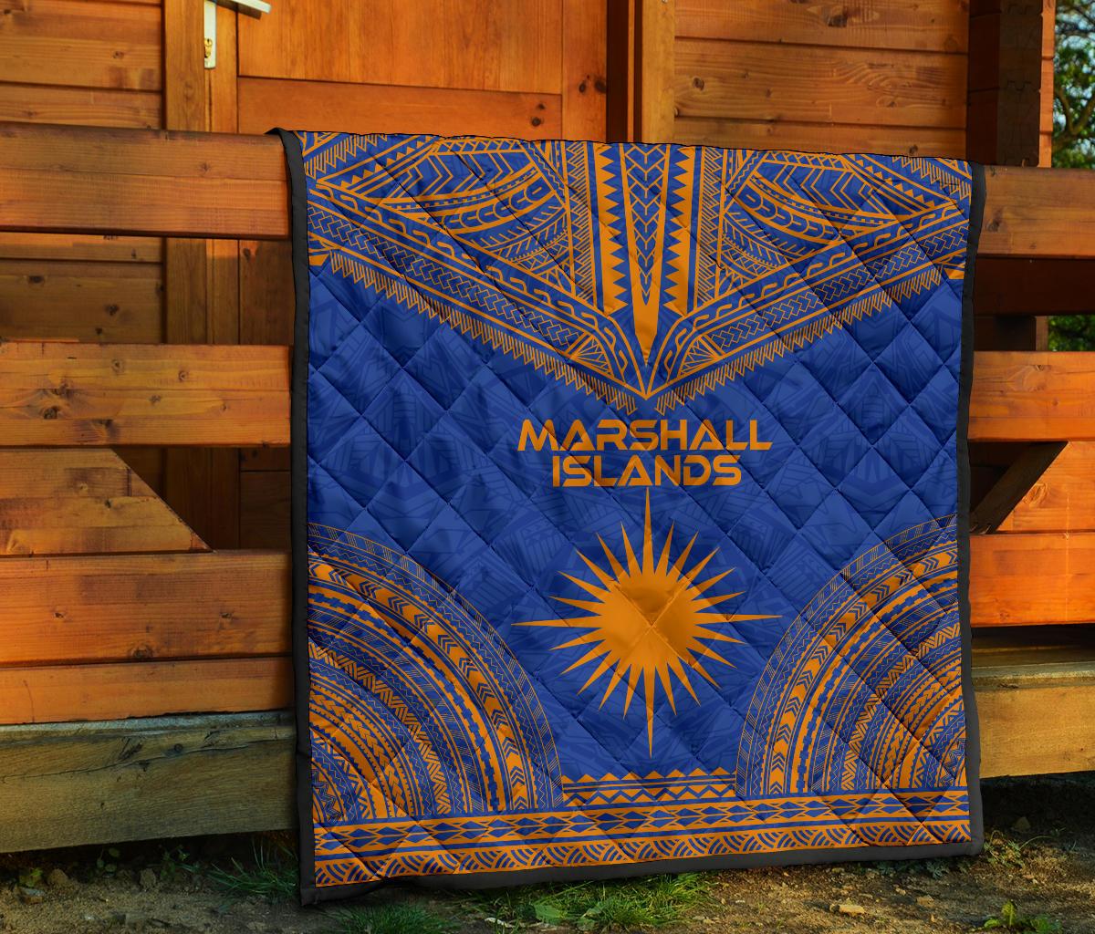 Marshall Islands Premium Quilt - Marshall Islands Flag Polynesian Chief BLue Version - Polynesian Pride