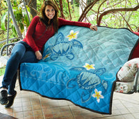 Hawaii Plumeria Deep Blue Turtle Premium Quilt - Polynesian Pride