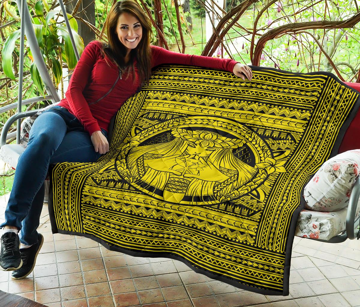 Hawaii Polynesian Pele Kanaka Premium Quilt Yellow - Polynesian Pride