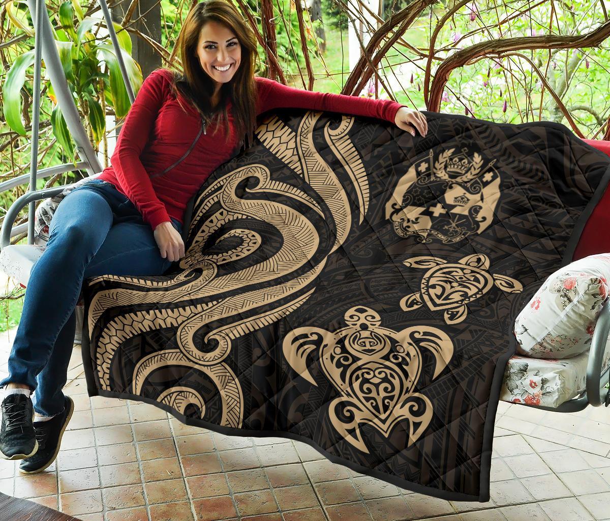 Tonga Polynesian Premium Quilt - Gold Tentacle Turtle - Polynesian Pride