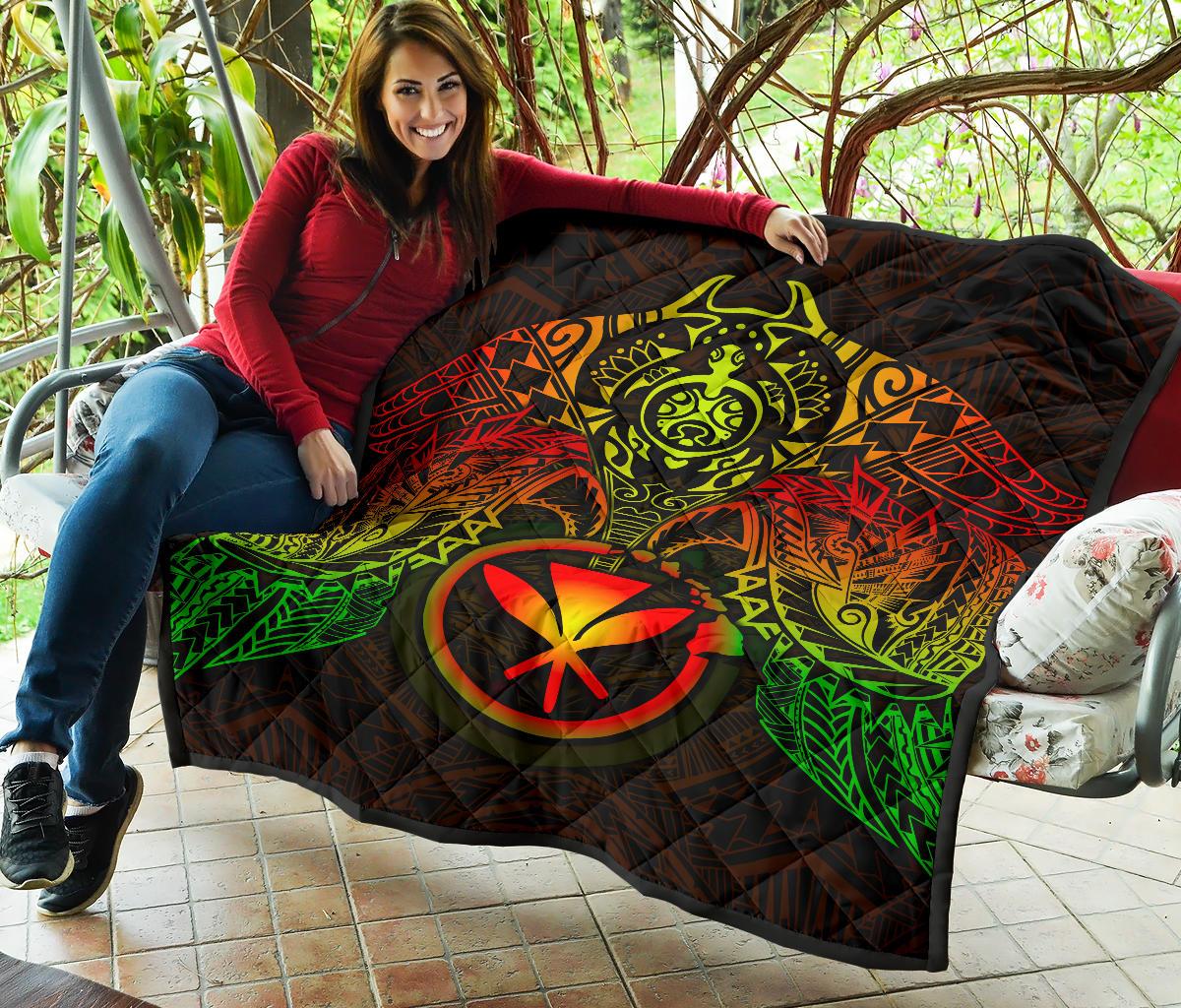Hawaii Polynesian Premium Quilt - Reggae Kanaka Maoli Turtle Manta Ray - Polynesian Pride