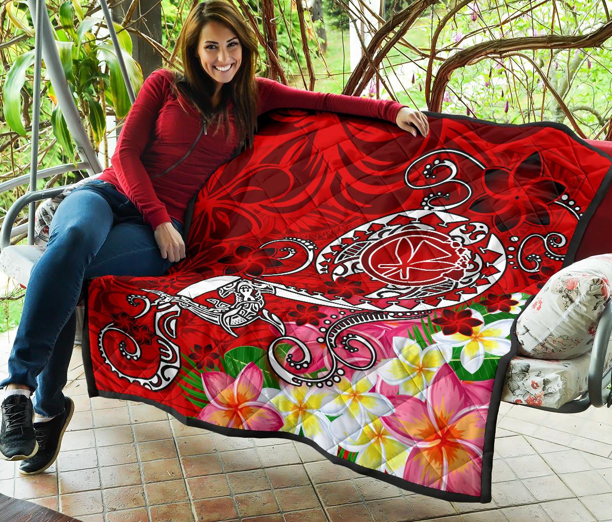 Hawaii Premium Quilt - Turtle Plumeria Polynesian Tattoo Red Color - Polynesian Pride