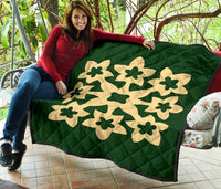 Hawaiian Premium Quilt Royal Pattern - Green - A1 Style - Polynesian Pride