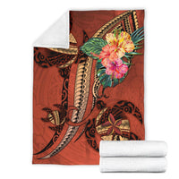 Polynesian Turtle Premium Blanket - Tribal Tattoo with Hibiscus Coral - Polynesian Pride