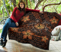 Hawaii Mix Polynesian Turtle Plumeria Premium Quilt - AH - Nick Style - Orange - Polynesian Pride